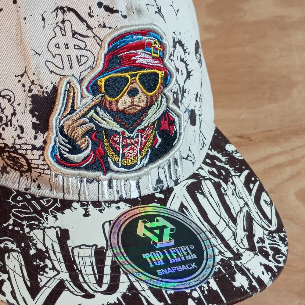 Top Level Snapback Hat Cap Hustle Bear Hip Hop Streetwear Graffiti Adjustable
